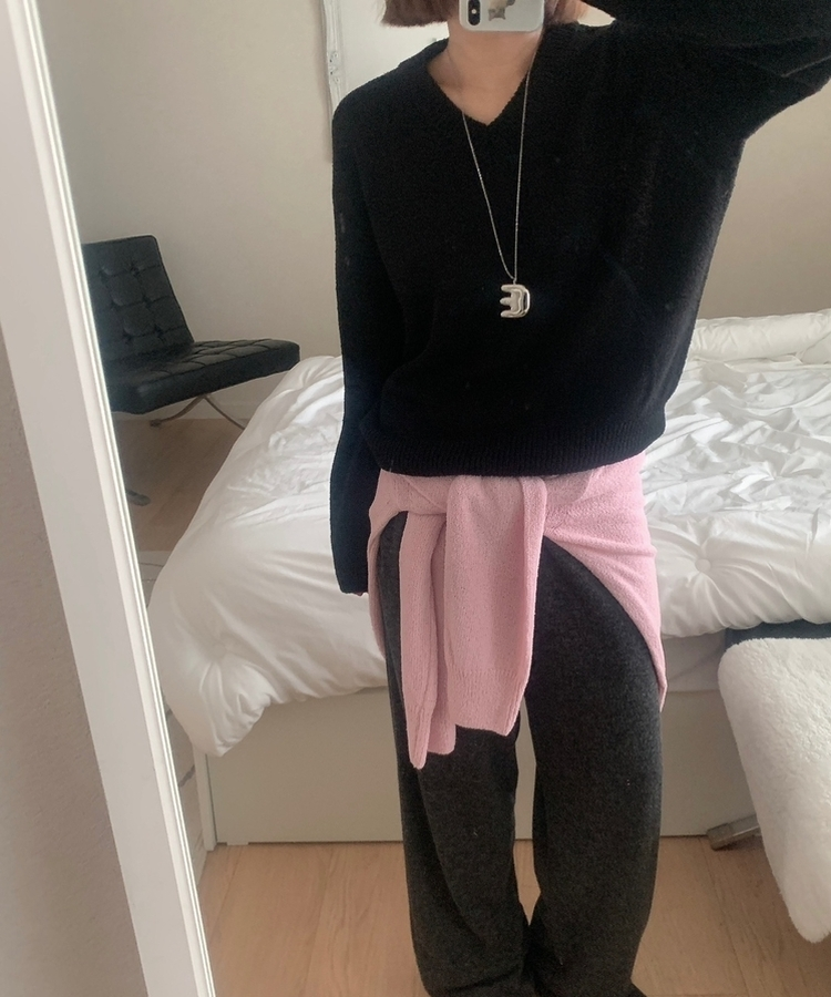Vネックルーズニット(6color) BLACK