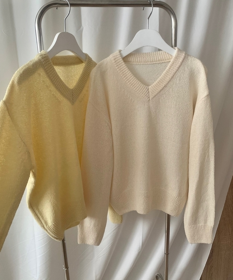 Vネックルーズニット(6color)