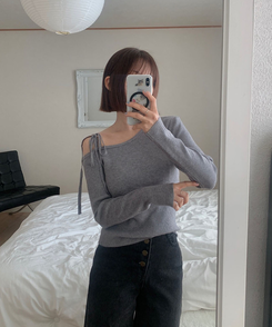 ワンオフリボンニット(6color) GREY