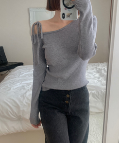 ワンオフリボンニット(6color) GREY