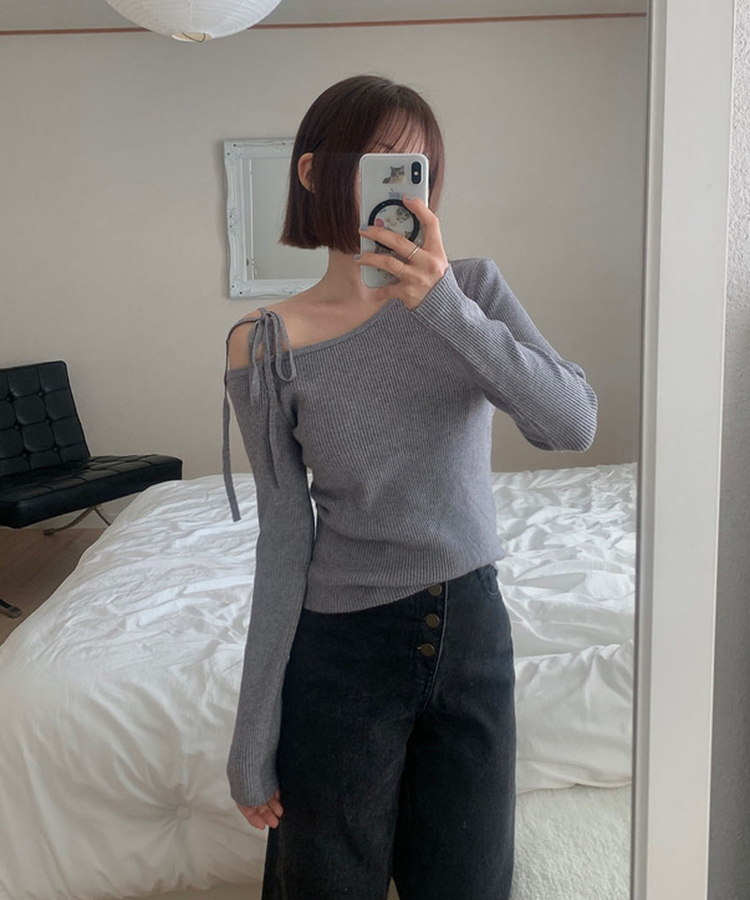 ワンオフリボンニット(6color) GREY