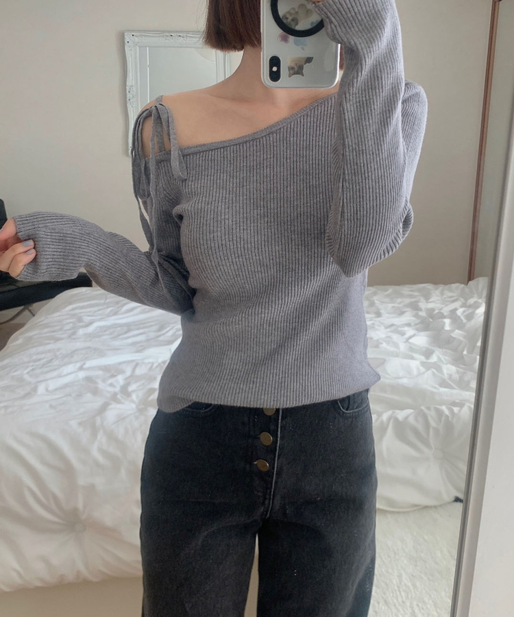 ワンオフリボンニット(6color) GREY