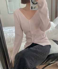 ミニボタンオープンVネックリカーディガン(5color) PINK