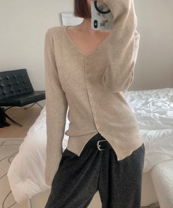 ミニボタンオープンVネックリカーディガン(5color) BEIGE