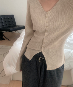 ミニボタンオープンVネックリカーディガン(5color) BEIGE