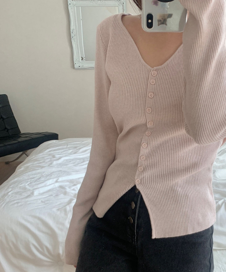 ミニボタンオープンVネックリカーディガン(5color) PINK