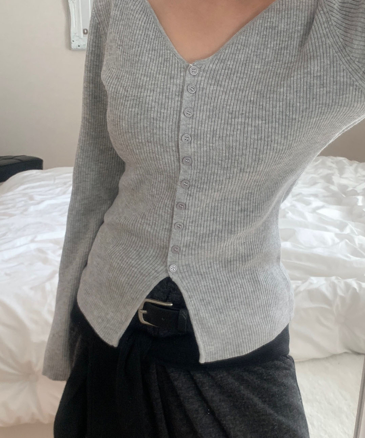 ミニボタンオープンVネックリカーディガン(5color) GREY