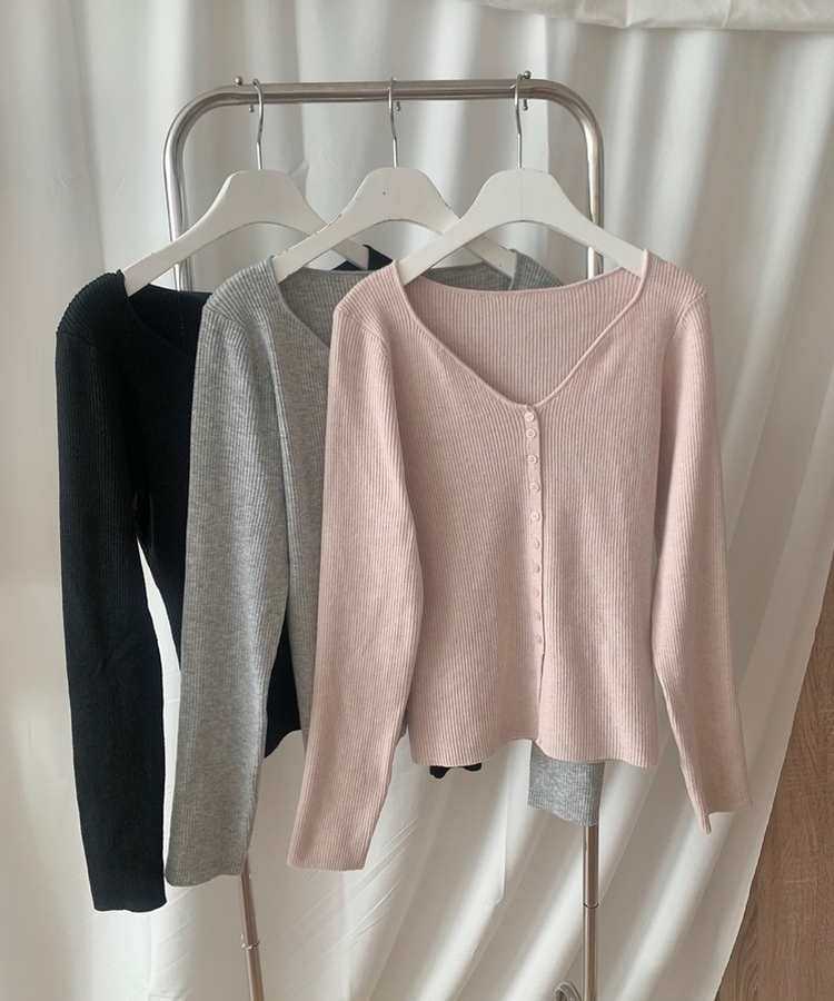 ミニボタンオープンVネックリカーディガン(5color)