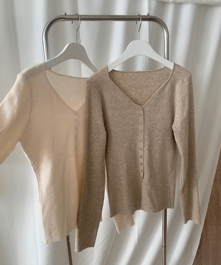 ミニボタンオープンVネックリカーディガン(5color)