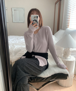 サイドボタンラップボタンカーディガン PURPLE