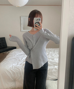 サイドボタンラップボタンカーディガン GREY