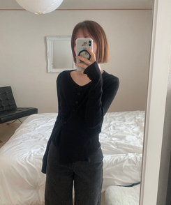 サイドボタンラップボタンカーディガン BLACK