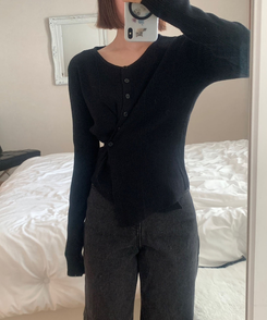 サイドボタンラップボタンカーディガン BLACK