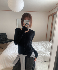 サイドボタンラップボタンカーディガン BLACK