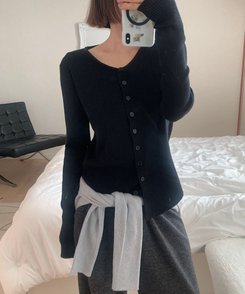 サイドボタンラップボタンカーディガン BLACK