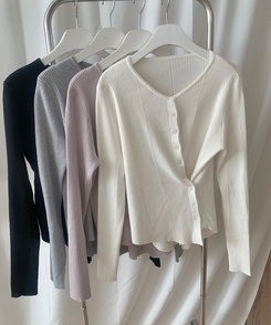 サイドボタンラップボタンカーディガン