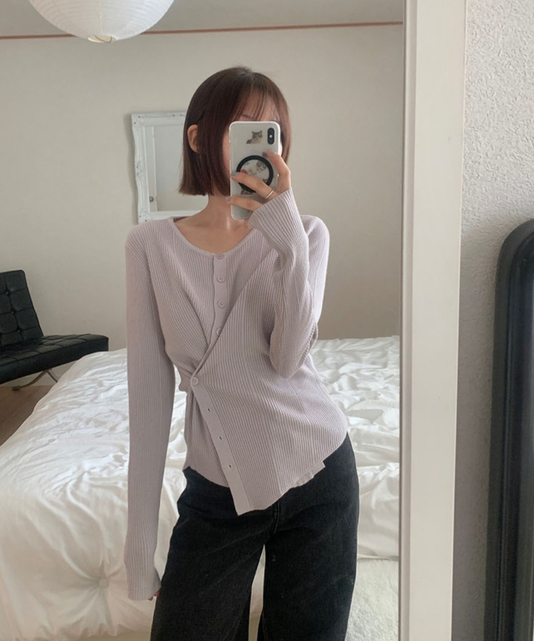 サイドボタンラップボタンカーディガン PURPLE