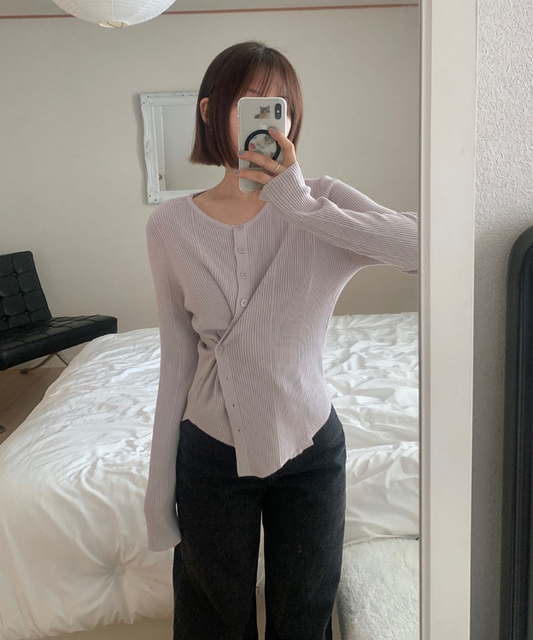 サイドボタンラップボタンカーディガン PURPLE