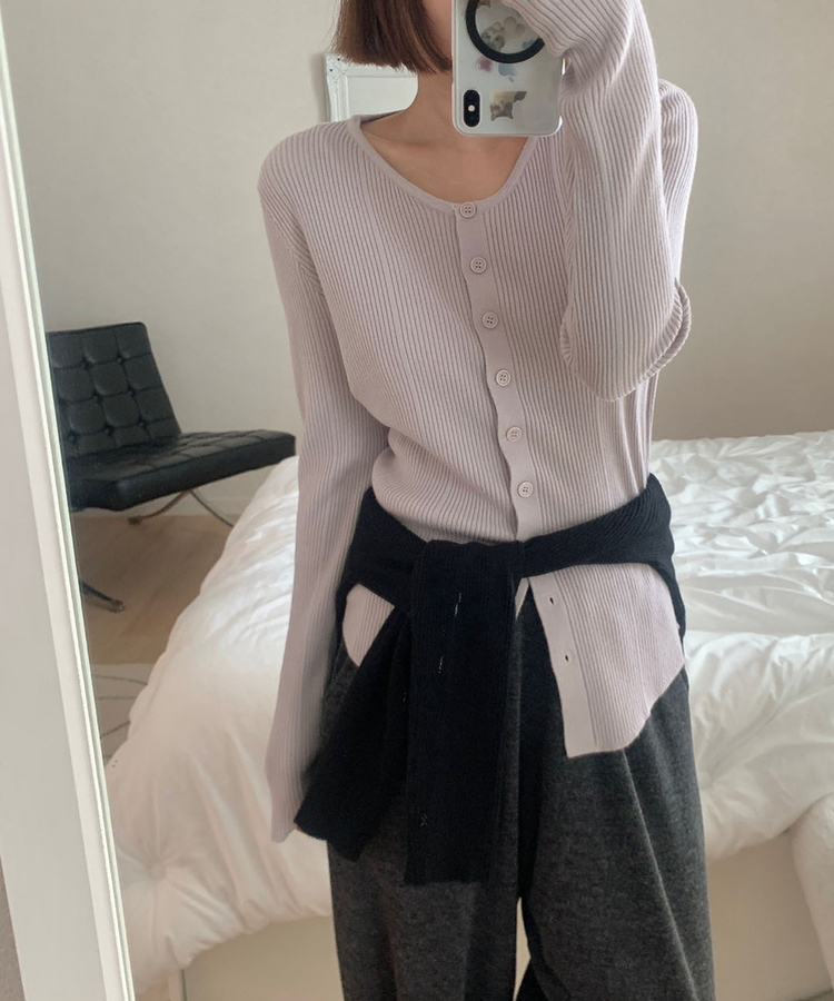 サイドボタンラップボタンカーディガン PURPLE