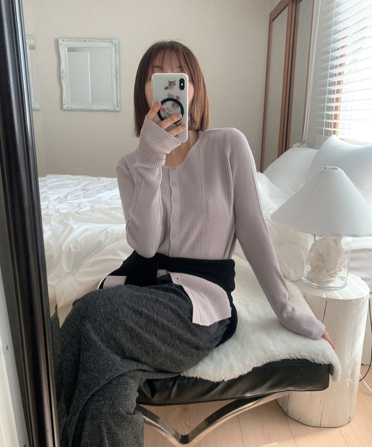 サイドボタンラップボタンカーディガン PURPLE