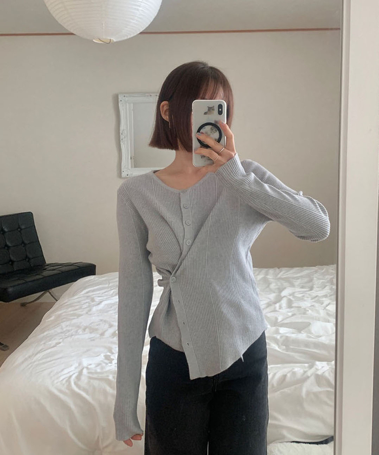 サイドボタンラップボタンカーディガン GREY