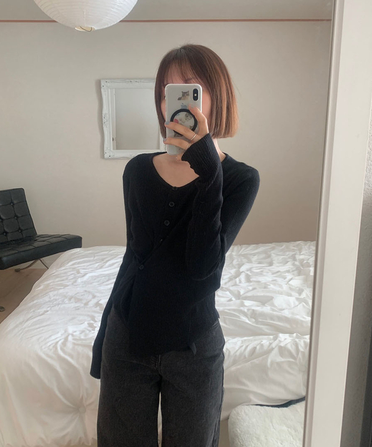 サイドボタンラップボタンカーディガン BLACK