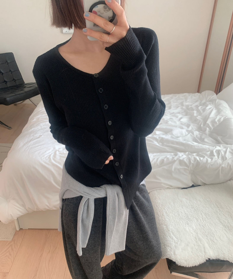サイドボタンラップボタンカーディガン BLACK