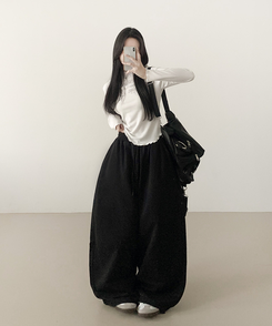 ロングワイドバンディングパンツ BLACK