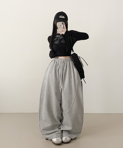 ロングワイドバンディングパンツ GREY