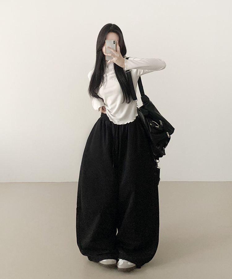 ロングワイドバンディングパンツ BLACK