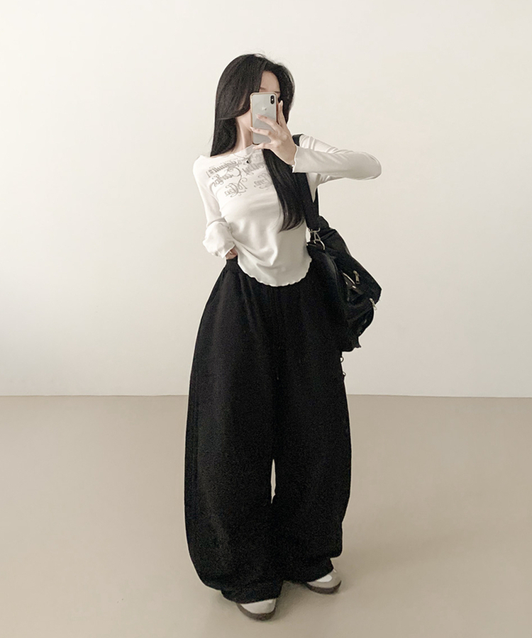 ロングワイドバンディングパンツ BLACK