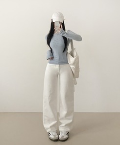 ストレートワイドデニムパンツ WHITE