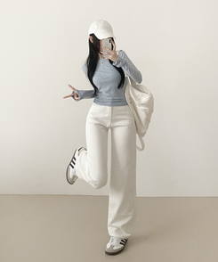 ストレートワイドデニムパンツ WHITE