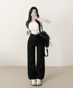 ストレートワイドデニムパンツ BLACK