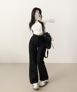 ストレートワイドデニムパンツ BLACK