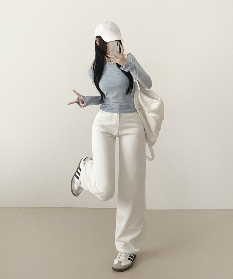 ストレートワイドデニムパンツ WHITE