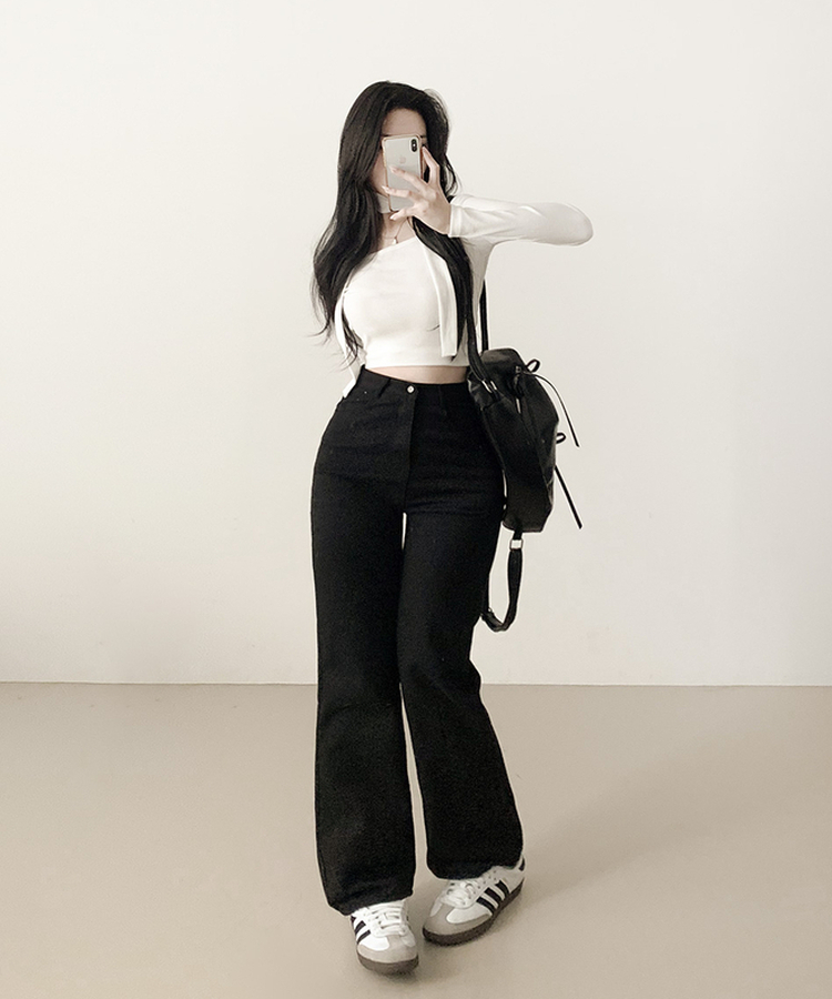 ストレートワイドデニムパンツ BLACK