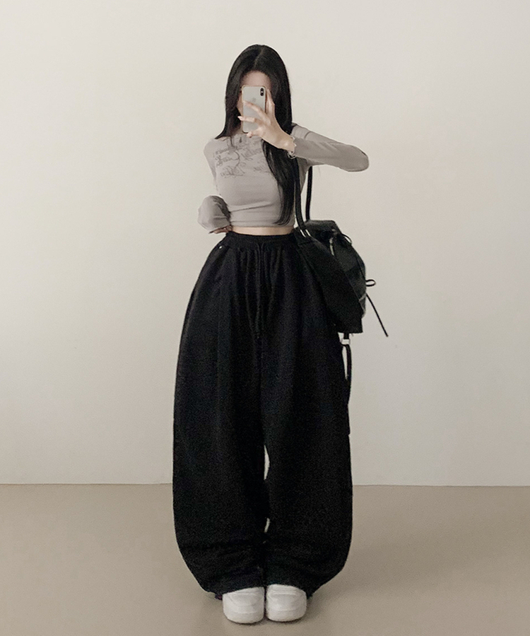 ピンテックカーブワイドパンツ BLACK