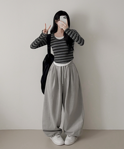 ムードデイリーボーダー長袖Tシャツ BLACK