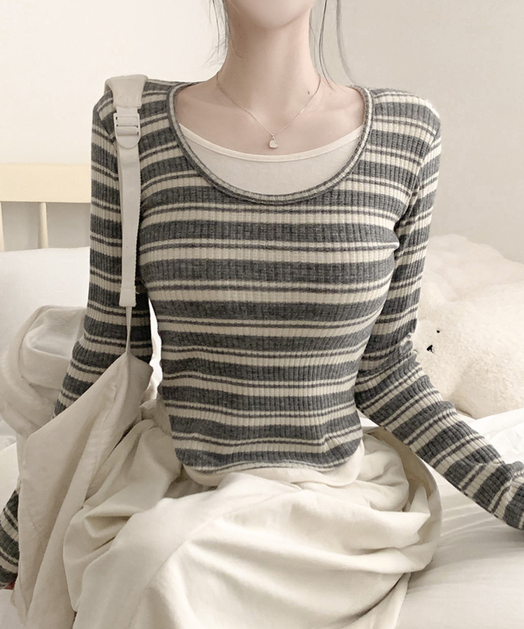 ムードデイリーボーダー長袖Tシャツ GREY