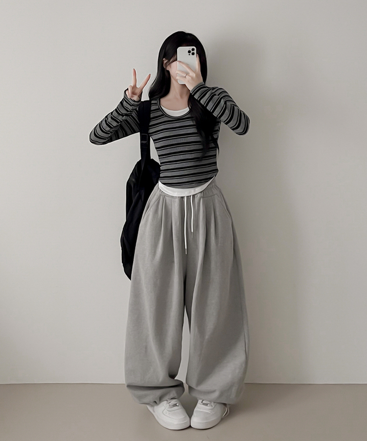 ムードデイリーボーダー長袖Tシャツ BLACK