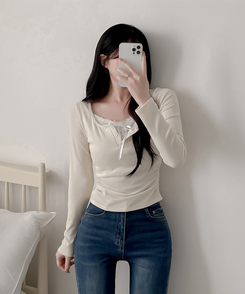 レースインレイヤー長袖Tシャツ(6color) BEIGE