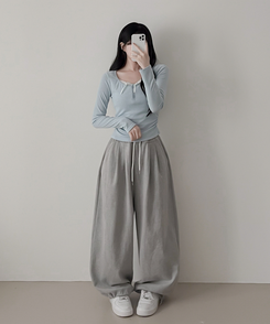 レースインレイヤー長袖Tシャツ(6color) SKY BLUE