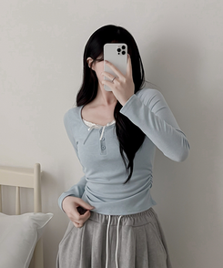 レースインレイヤー長袖Tシャツ(6color) SKY BLUE