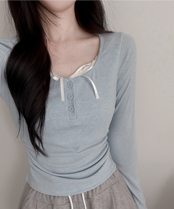 レースインレイヤー長袖Tシャツ(6color) SKY BLUE