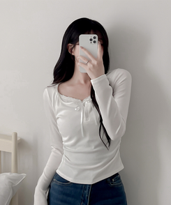 レースインレイヤー長袖Tシャツ(6color) IVORY