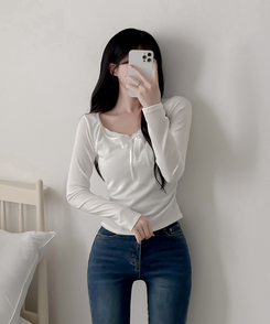 レースインレイヤー長袖Tシャツ(6color) IVORY