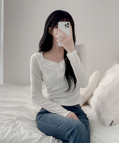 レースインレイヤー長袖Tシャツ(6color) IVORY