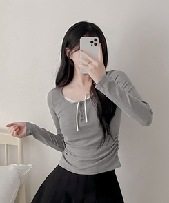 レースインレイヤー長袖Tシャツ(6color) GREY