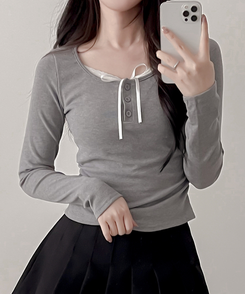 レースインレイヤー長袖Tシャツ(6color) GREY